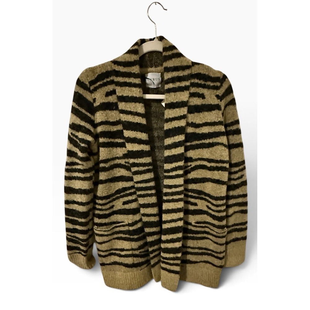 Cyrus Tiger Stripe Chunky Open Front Cardigan XS Cozy Fall Winter New with tags